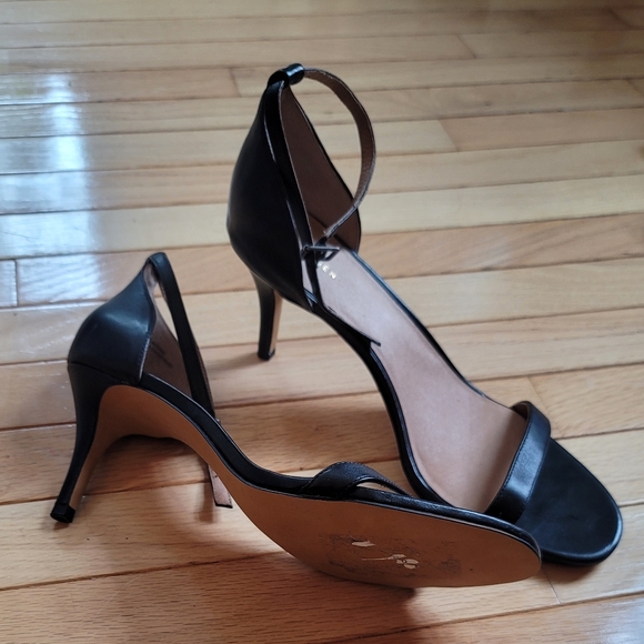 Halogen Women's Black Leather Heeled Dress Sandals with Ankle Strap 12 M - Picture 4 of 5